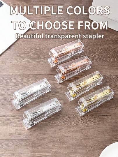 Grampeador transparente em ouro rosa, 1 peça, prático, material de escritório, grampeador de metal que economiza esforço, volta às aulas, material escolar