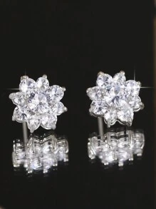 1 对花朵方晶锆石耳钉女士订婚婚礼派对女耳时尚珠宝情人节礼物 - 白色 - 查看 5