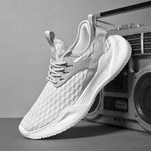 Men's Sports Shoes, Mesh Upper, Breathable And Comfortable, MD Sole, Shock-Absorbing, Comfortable Running Shoes - Grey - View 2