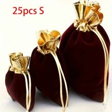 25pcs Velvet 3 Size Golden Plated Drawstring Jewelry Sachet Flannel Bag, Small Business Supplies, Wedding Gift Bag, Wedding Decor Valentine's Day - Multicolor - View 13