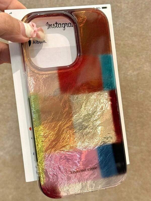 Étui de téléphone iPhone 16 ProMax à la mode et coloré avec un motif patchwork unique, compatible avec les séries iPhone 16 Pro Max, 15, 14, 13. Style coréen/japonais tendance, protection anti-chute