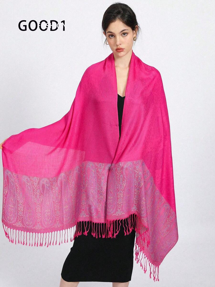 1 件优雅纯色提花羊绒围巾，带有佩斯利佩斯利图案，柔软百搭，适合婚礼、派对和季节，双面佩斯利设计奢华围巾