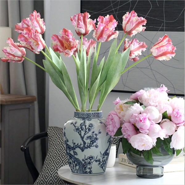 3pcs Parrot Tulip Artificial Flowers, Real Touch, Long Stems, Suitable For Bedroom, Living Room, Dining Room, Office, Cafe Tabletop, Home Decor, Aesthetics, Room Decoration, Wedding Party, DIY Spring Festival New Year Decor, Spring/Summer Decor, Premium Elegant Synthetic Tulips Easter Gifts Birthday Graduation