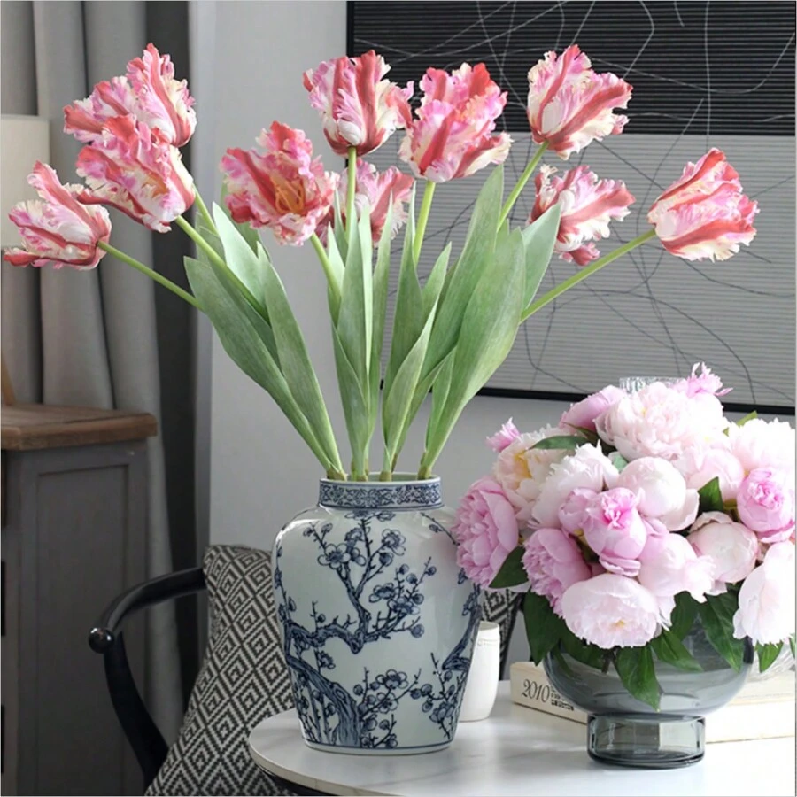 3pcs Parrot Tulip Artificial Flowers, Real Touch, Long Stems, Suitable For Bedroom, Living Room, Dining Room, Office, Cafe Tabletop, Home Decor, Aesthetics, Room Decoration, Wedding Party, DIY Spring Festival New Year Decor, Spring/Summer Decor, Premium Elegant Synthetic Tulips Easter Gifts Birthday Graduation