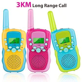 Jouet talkie-walkie longue portée 3 km pour enfants, 22 canaux, radio bidirectionnelle avec écran LCD rétroéclairé, lampe de poche, interphone. Parfait pour le camping, la randonnée et les cadeaux de Noël. Talkie-walkie pour enfants, microphone pour enfants.