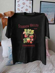 Stardew Valley Graphic Print T-Shirt, Short Sleeve Crew Neck Casual Top For Summer & Spring, Women's Clothing