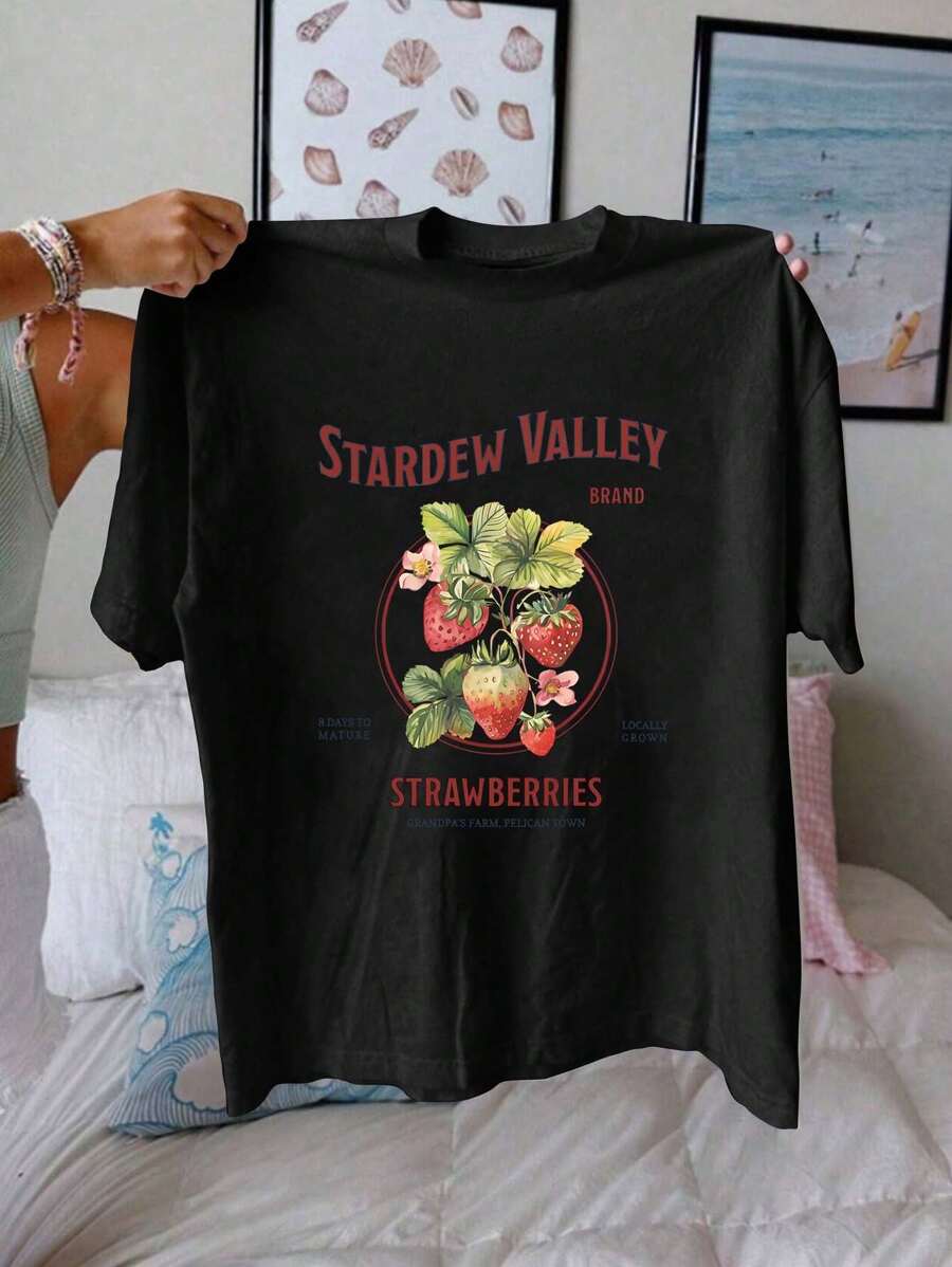 Stardew Valley Graphic Print T-Shirt, Short Sleeve Crew Neck Casual Top For Summer & Spring, Women's Clothing