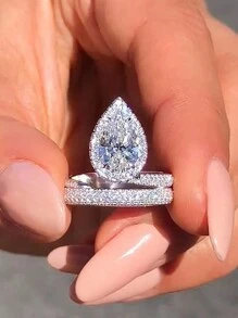 1 件经典方晶锆石戒指，适合女士婚礼订婚派对珠宝情人节礼物、妈妈、母亲、母亲节、礼物 - 1# - 查看 15