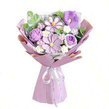 Crochet Flower Bouquet 16.5in Handmade Artificial Flower Knitted Sunflower Bouquet For Festival Wedding Graduation Anniversary Gifts Birthday Home Decor Valentine's Day Mother's Day - Màu tím - Xem 7