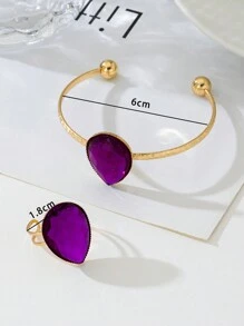 1 Bộ trang sức nhẫn và vòng tay đá quý hình bầu dục 3D phong cách Châu Âu và Mỹ thời trang, quà tặng cho phụ nữ - Nhiều màu - Xem 4