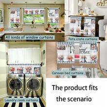 1 件/2 件家居甜蜜家居花卉花篮花瓶蓝色格子装饰印花装饰小窗帘花园风格涤纶杆袋印花窗帘帷幔套装 52 英寸 * 18 英寸，26 英寸 * 36 英寸乡村花卉主题四季厨房窗帘咖啡厅客厅办公室卧室家居装饰窗帘 - 彩色 - 查看 7