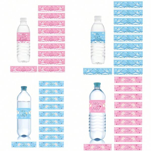 1 مجموعة من 10/20/50 قطعة من ديكورات حفلات الكشف عن نوع الجنين ،ملصقات وأغلفة زجاجات المياه المعدنية ل-حفلات استقبال الطفل، تصميمات البجعة وبصمة القدم الخاصة بعيد الحب