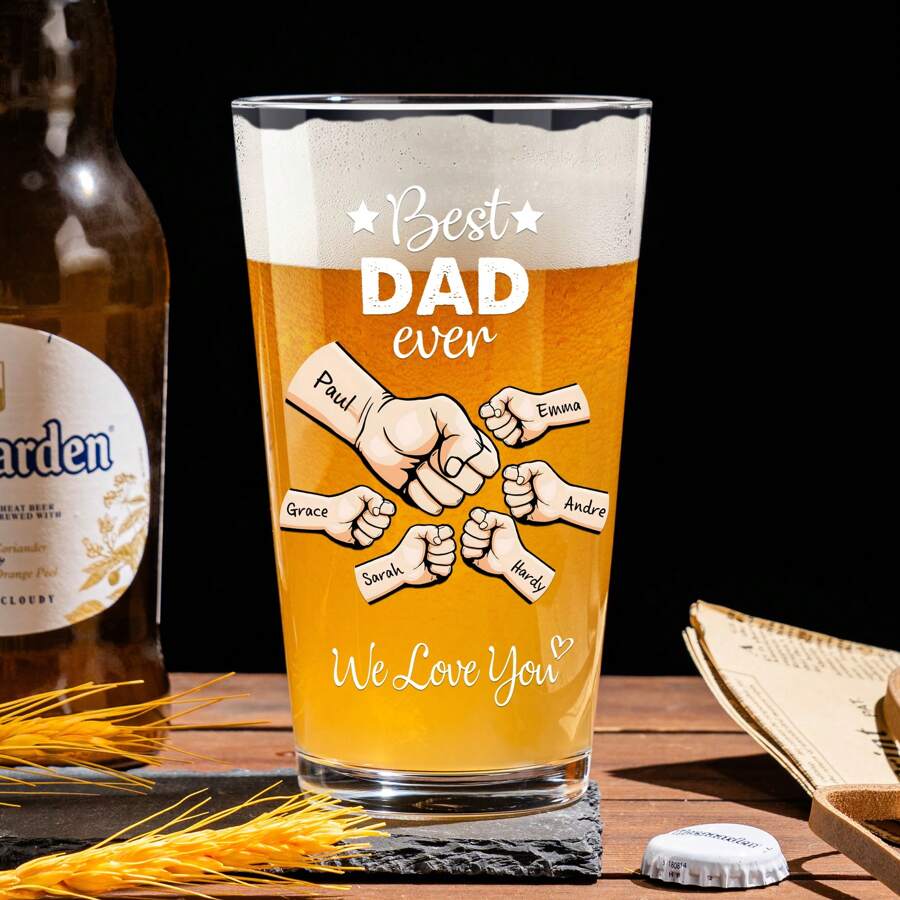 Cadeaux fête des pères, Verre à bière pinte personnalisé de 16 oz, Cadeau amusant pour papa, Cadeaux d'anniversaire et de Noël pour papa de la part de la fille ou du fils, Multi-fonctionnel, Durable, Décoratif, Réutilisable, Exquis, Élégant, Haute qualité, Coloré, Moderne, Personnalisé, Unique, Cadeaux idéaux pour lui, Cadeaux idéaux pour elle