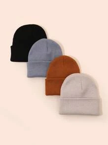 Set de 4 gorros de punto de unicolor, sombreros para niños y niñas, gorros calientitos para bebés para usar en exteriores, otoño/invierno - Multicolor - Ver 23