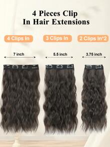 nimoki 4 piezas Extensiones de cabello con clip de 12 pulgadas, extensiones de cabello ondulado con ondas de agua, extensiones de cabello sintético con clip para uso diario de mujeres (marrón oscuro) - Dark Brown - Ver 2