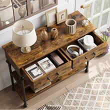 KYBOLT Console Tables For Entryway, Small Entryway Table With 2 Drawers, Narrow Console Table With Storage Shelves For Living Room, Hallway Table, Sofa Table, Rustic Brown - Màu nâu mộc mạc - Xem 2