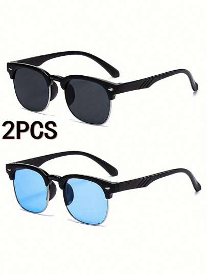 2PCS/1PC Classic Design Style Teenagers Beige Glasses Colored Lenses Casual Beach Dance Suitable For Boys And Girls