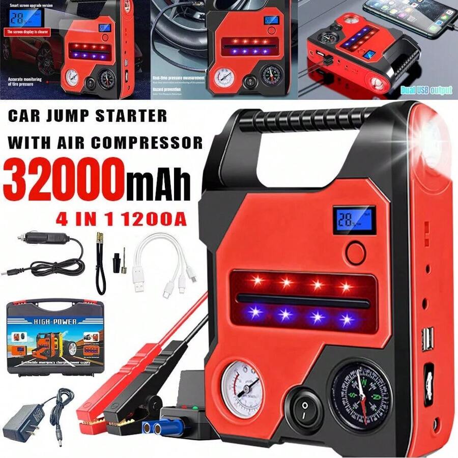 Car Jump Starter With Air Compressor 99800mAh Power Bank Battery Charger Booster - View 1