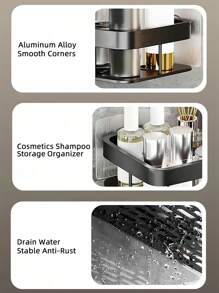 1 pieza Soporte de pared de metal para baño, estantería de ducha de aleación de aluminio, estante de almacenamiento de artículos de tocador y cosméticos, estantería de esquina, accesorios de baño, herramientas de baño, accesorios de baño - Unitalla - Ver 3