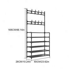 Versatile Shoe & Coat Metal Rack - 23.62inch, Detachable Hooks, Multi-Layer, Free-Standing Storage For Home & Apartment - Black - View 2