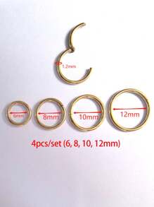 4 件防过敏不锈钢身体穿刺环（鼻、耳、唇、鼻中隔） - 6/8/10/12 毫米无缝 16G（1.2 毫米）铰链鼻环/眉环，银色、黑色、金色、玫瑰金、彩虹色身体首饰（多套） - 管徑1.2mm內徑6/8/10/12mm - 查看 15