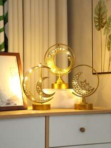 1 pieza de arte de hierro de estilo primaveral con estrella y luna, decoración de luz de noche. Es un elemento decorativo de sobremesa que puede crear una atmósfera maravillosa y es adecuado para lugares como dormitorios, salas de estar, estudios, comedores, etc. También es una excelente opción para regalos.