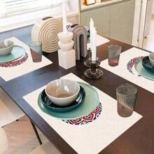 1/4/5 مجموعة من أطقم أغطية الطاولة ومناديل المائدة، نسيم رمضان، بنمط الهلال على نسيج الكتان الأبيض، باللون الأحمر والأزرق، بمقاس 12 بوصة * 18 بوصة، ديكور المائدة للمطبخ ومناسبات العائلية، ديكور المنزل النسيجي، منشفات