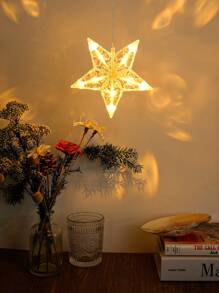 1pc 10-Head Star & Moon Decor Atmosphere Festival Light With Suction Cup, 3-Section Battery-Operated Five-Pointed Star String Light