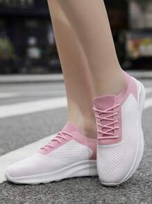 Women's Outdoor Lightweight Fitness Shoes Fashionable Casual Shoes Anti Slip Road Running Shoes Mesh Breathable Walking Shoes Lace Up Sneakers White_Pink