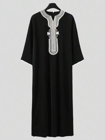 Men's Casual Contrast Color Patchwork Arabic Robe, Spring/Autumn