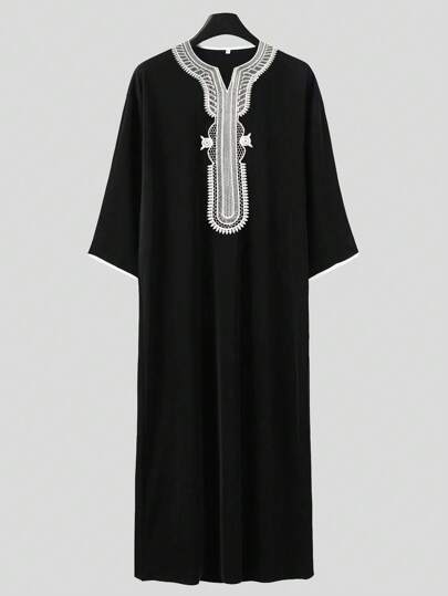 男士休闲撞色拼布阿拉伯长袍，春/秋