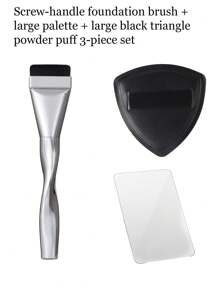 Pincel de Base Sem Rastro de Cabeça Plana, Artefato de Fundação Líquida Ultrafina 4-em-1 Almofada de Pó, Pincel Profissional Multiuso para Sobrancelhas com Efeito 3D, 1 Almofada de Pó Grande de Maquiagem + 2 Pincéis de Fundação Lisos + 1 Paleta Grande, Pincel de Fundação de Formato Reto, Pincel para Máscara, Pincel de Fundação Líquida de Cabeça Plana, Pincel de Maquiagem Fino, Sem Rastro e Sem Pó, Conjunto de Pincéis de Maquiagem 1/2/3/4 Peças