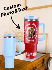 1pc 40oz Custom Photo And Text Stainless Steel Tumbler, Designed In A Colorful Romantic Style, With Its 304 Inner Container, Is Perfect For Personalizing With Your Favorite Photos And Text. It Suits Various Occasions Such As Valentine's Day, Birthdays, Weddings, Anniversaries, Parties, And More. This Tumbler Also Makes A Thoughtful Gift Choice For Couples, Classmates, Parents, Families, And Loved Ones.