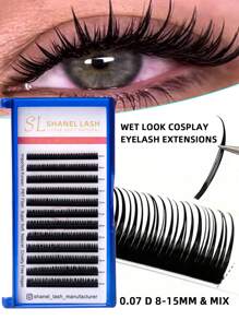 12 Reihen nasse Anime-Stil Manga Wimpernverlängerungen 0,07/0,05 D Curl 8-15mm nasser Look Wimpern A-Form Cosplay Manga Spitzen weiche Wimpern Nerz flauschig Einzelne Russische Volumen Natürliche Vorbereitete Volumen Fächer Falsche Wimpern Zubehör Cilios für Profis