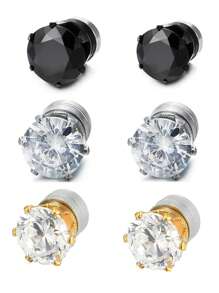 2pcs Fashion No-Piercing Zirconia Earrings, Six-Prong Stainless Steel Magnetic Zirconia Earrings, Brilliant Zirconia