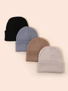 Set de 4 gorros de punto de unicolor, sombreros para niños y niñas, gorros calientitos para bebés para usar en exteriores, otoño/invierno - Multicolor - Ver 19