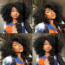 250% Density Afro Curly Wigs For Women 16 Inch Kinky Curly Hair Wig With Bangs Net Cap 250% Density Full And Thick Suitable For All  Glueless Afro Curly Wig With Bangs Holiday Christmas New Year Valentine's Day - Black - View 3