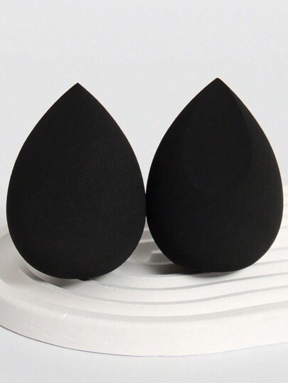 2pcs/Set Makeup Sponge Puff Set, Suitable For Liquid, Cream And Powder Foundation Flawless Blending Makeup Sponge, Black Makeup Sponge, Latex-Free Damp And Dry Foundation Sponge For All Skin Types
