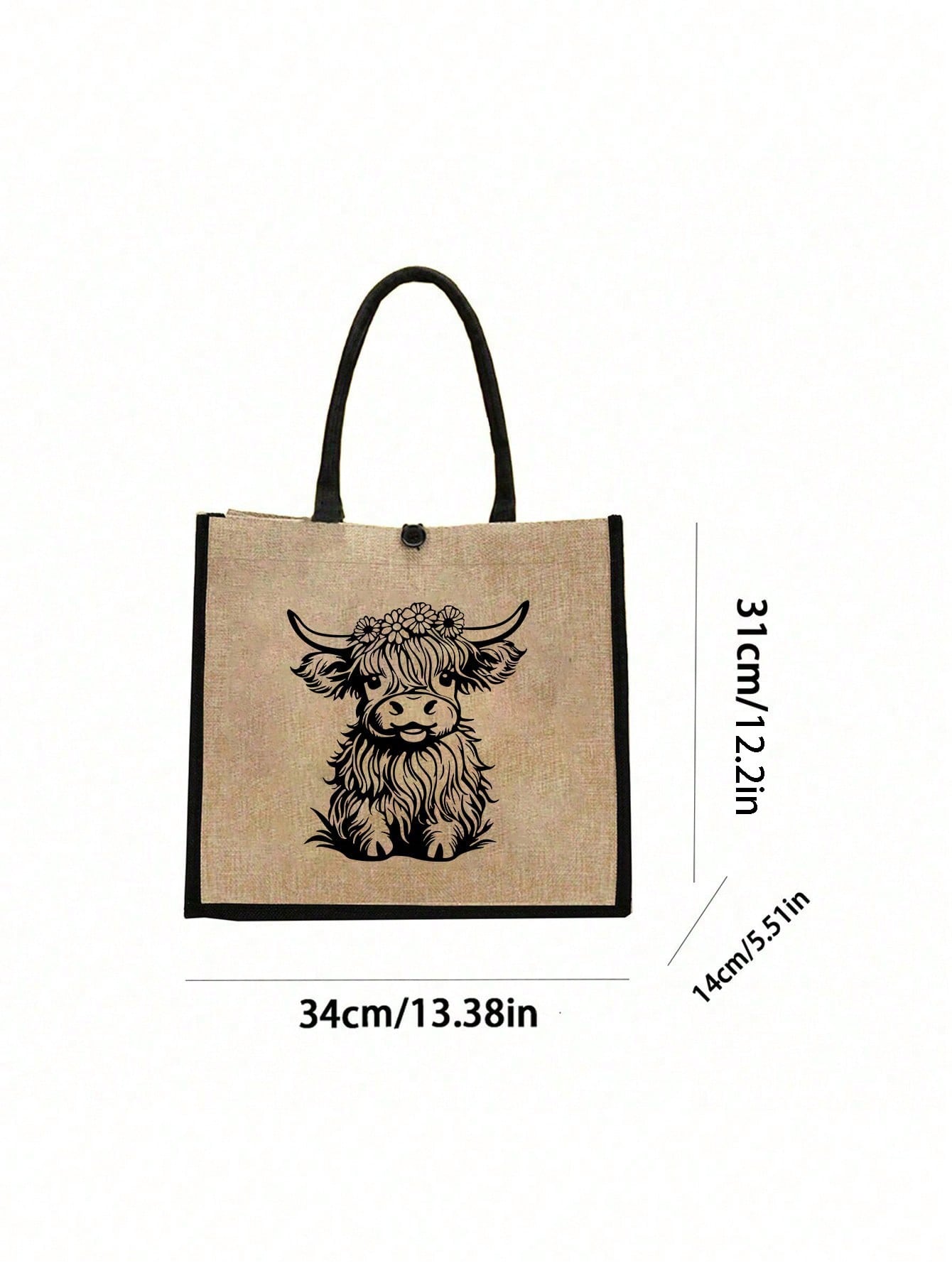 Scottish Highland Cow Pattern With Floral Wreath With Khaki Linen Tote scottish-highland-cow-pattern-with-floral-wreath-with-khaki-linen-tote