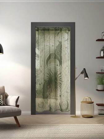 1pc Minimalist Sun And Moon Lace Rod Curtain, Half Curtain, Room Divider