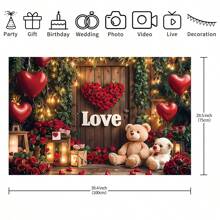 1 pezzo di sfondo fotografico per San Valentino, con rose e orsacchiotto, sfondo romantico d'amore con scritta "Ti amo", decorazione per festa di San Valentino, accessori per studio fotografico, senza alimentazione, dimensioni 82,7 x 59,1 x 39,4/39,4 x 29,5 pollici