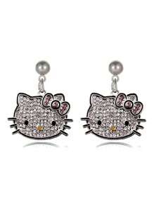 Sanrio 1 Pieza Pendientes de Kitty Kawaii de Sanrio Hello Kitty con alfileres de plata en forma de gatito, accesorios decorativos y regalos para fiestas (Algunas partes pueden ser aleatorias)