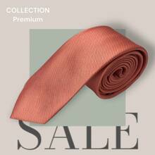 Slim Plain Twill Social Tie With Fine Lines - 珊瑚橙 - 查看 2