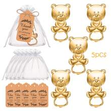 5 Sets Flaschen-Öffner-Geschenkset mit Bär-Flaschenöffner Dekorationen und Souvenirs, enthält 5 Flaschenöffner, 5 Organzabeutel und 5 Dankeskarten als Gastgeschenk, Geburtstags-Geschenk, Duscherparty Dekoration und Zubehör