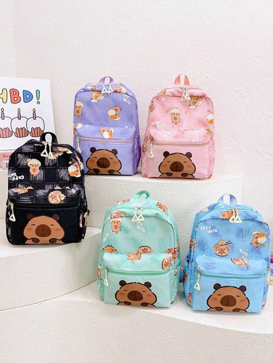1 pieza de mochila de tela de nailon con estampado de letras de dibujos animados para niños y niñas, lindo bolso escolar para estudiantes en el campus, mochila pequeña y de moda adecuada para viajes diarios