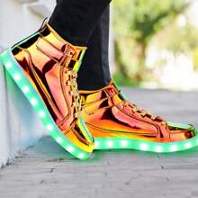 Unisex LED Light Up Shoes, Fashion High Top LED Sneakers USB Rechargeable Glowing Luminous Shoes For Men, Women, Teens - Colorful Gold - View 7