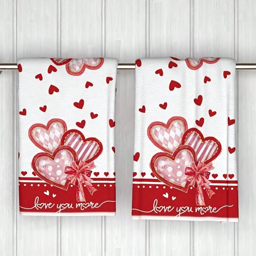 16x24 Inch Super Soft And Absorbent Heart-Shaped Kitchen Towel - Machine Washable Dish Cloth With Valentine's Day Heart Design, Home Decor, Holiday Gift, Wedding Decor