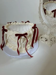 5/10/20件黑色蝴蝶结蛋糕装饰简约装饰蝴蝶结家居装饰配件，适用于家居装饰、婚礼、派对、烛光晚餐、节日礼物装饰、蛋糕甜点烘焙装饰 - 紅色(附繫帶) - 查看 9