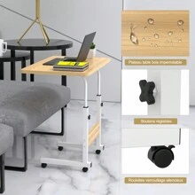 Table d'ordinateur Mobile avec plateau 60x40cm, Table pour Ordinateur Portable avec Hauteur Réglable 69-90cm, Table de Canapé Roulante pour Lit Bureau Debout,  Facile à déplacer avec roulettes, Blanc / Chêne