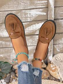 Mocassins décontractés à franges, plateforme rétro, bout pointu, plates-formes pour femmes
